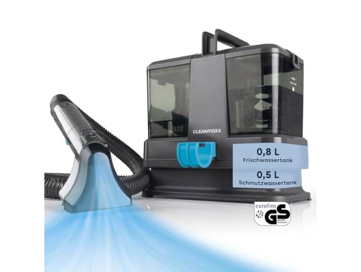 CLEANmaxx Kompakt Polsterreiniger Gerät 330W kompakter Waschsauger mit 2 Düsen & Dual-Tank ideal für Sofa Auto Teppich Polster flexible Fleckenreinigung zuhause
