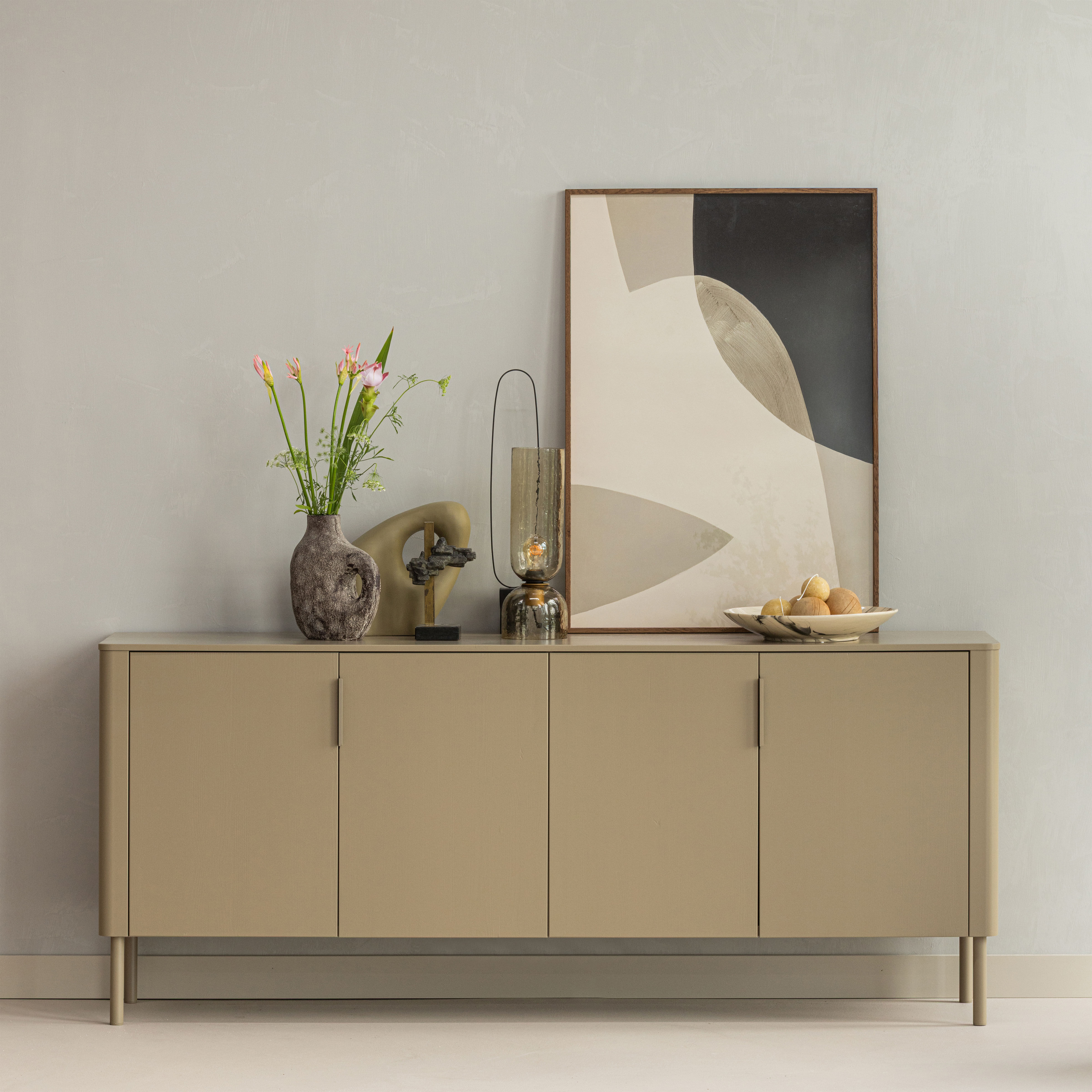 Sideboard WOOOD "Gunnar mit FSC-Mix Massivkiefer subtile Griffmulden 201 x 44 x 85 cm", schlamm, B:200cm H:85cm T:44cm, FSC-zertifiziertes Massivholz, Sideboards, Sideboard, Tragkraft 20 kg pro Einlegeboden, wasserbasierter Schutzlack schlamm B/H/T: 200cm