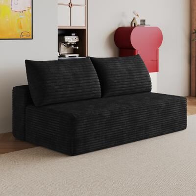 Loedds 95-inch 3-Seat Reversible U-Shaped Modern Fabric Sectional Sofa with Ottoman and Chaise for Living Room, Black