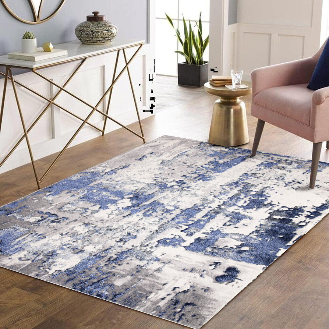 Borough Wharf Stockard Abstract Flokati Navy Rectangle 160 x 230cm