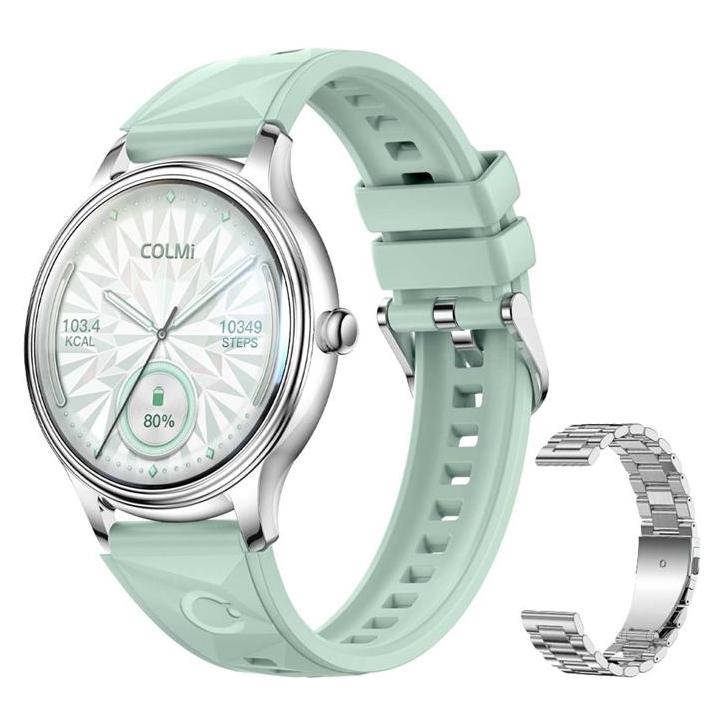 Colmi Smart Watch L28 (Silver-Green + silver steel strap) (ohne SIM) (L28 Silver-green)