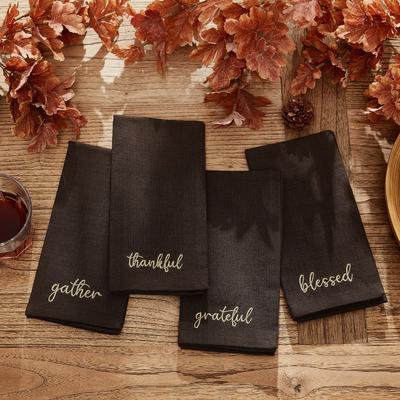 Threadmade Harvest Sentiment Embroidered Napkins, Set of 4