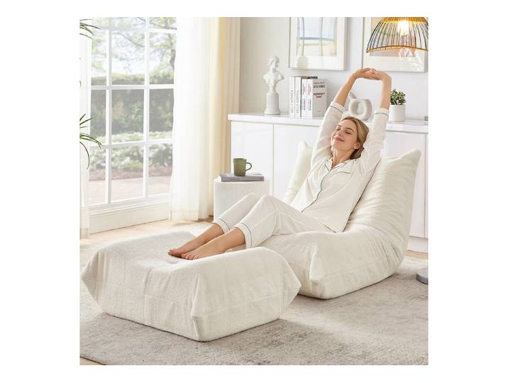 Sweiko Sofa Lazy Sofa mit Rückenlehne,Fußhocker, Relaxsessel, Teddyfell-Bohnensack-Bodenlesesessel, Einzel-Bodensofa