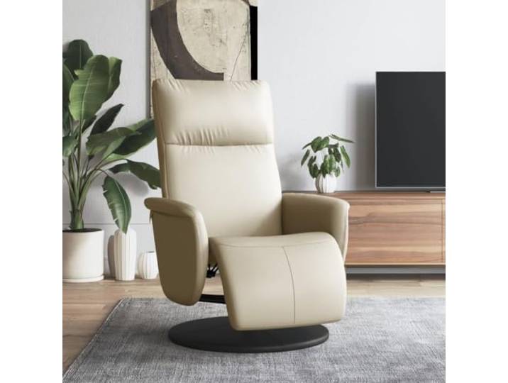 IBUQDDV Relaxsessel mit Fußteil Creme Kunstleder 360 Grad Drehbar Manuell Manuelle Liegefunktion, 105-125 Grad neigbar, 360 Grad drehbar, dicke Polsterung, Sperrholz und Metallrahmen