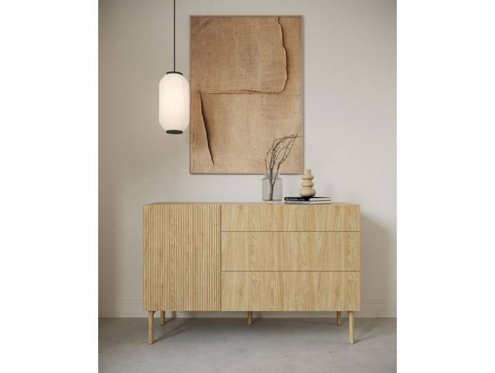 Commode à une porte - NOLIE - 140 cm - avec trois tiroirs - couleur de bois chêne huilé