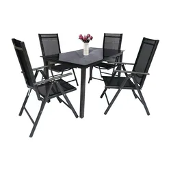Gartenmöbel 5er-Set   , schwarz , Maße (cm): B: 140 H: 73
