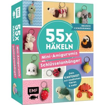 55 x häkeln – Mini-Amigurumis Schlüsselanhänger: Dein Kartenset mit niedlichen Tieren & mehr