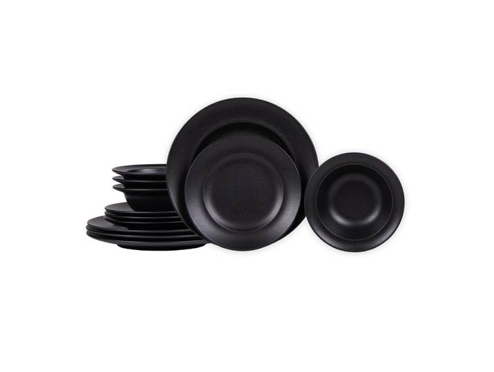 Service d'assiettes 12 pièces noires en grès
