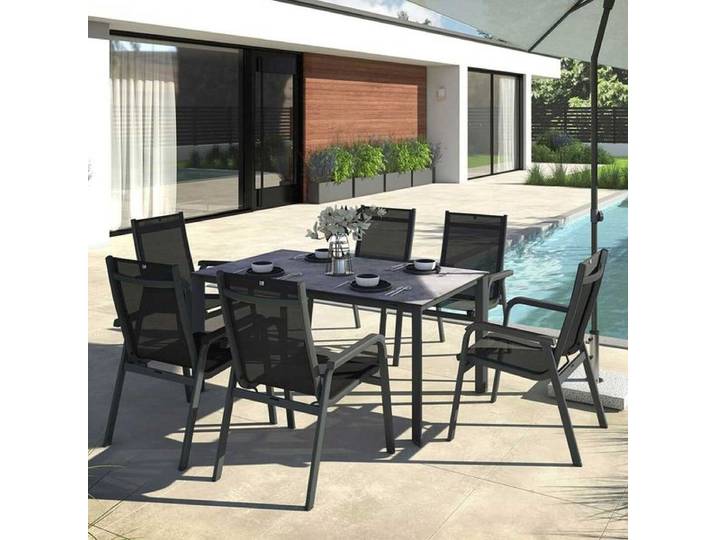 Kettler Basic Plus Gartenmöbel-Set L (6 Plätze) Tisch 160x95cm Dunkelgrau