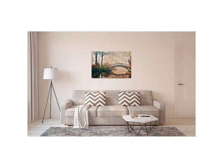 Impression sur toile Park Bridge Polyester PVC / Épicéa Beige/Beige 90 x 60cm