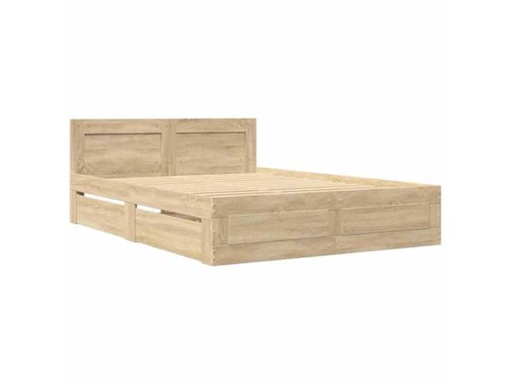 PUGYNBK Bettrahmen Sonoma mit Schubladen, technisches Holz Kopfteil im Lieferumfang enthalten, rechteckiges Design, praktische Regale, weiche Oberfläche, moderner Stil