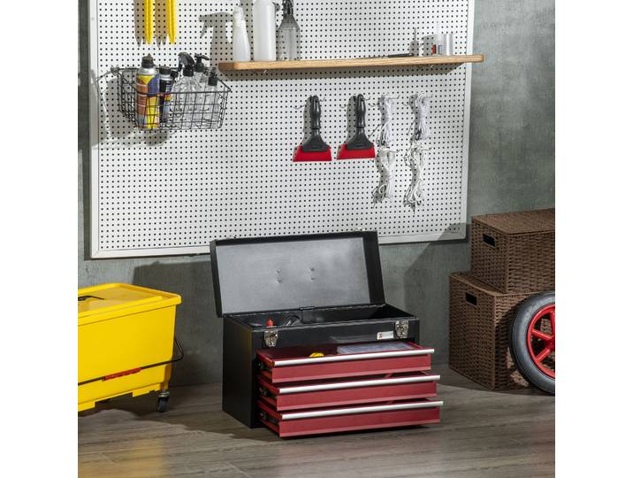 DURHAND Caisse à Outils Acier 3 Tiroirs Rouge Noir 51cm