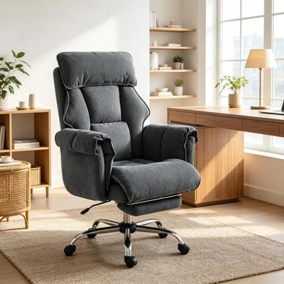 toswini Flannel High Back Reclining Office Chair with Footrest and Swivel Base