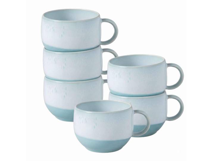 like.Villeroy & Boch Kaffeetassen Perlemor Aqua blau 190 ml 6er Set, Blau, Keramik, 0.19 L, Geschirr, Tassen, Kaffeetassen