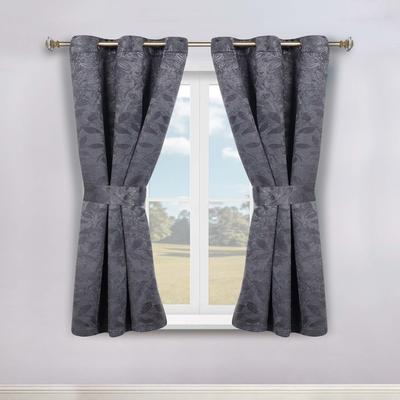 Superior Leaves Botanical Room Darkening Grommet Curtain Panels with Tie Backs Set of 2