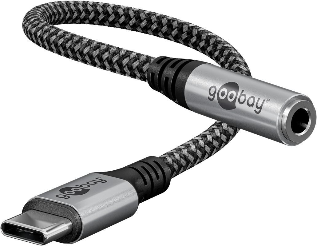 Goobay 74056 Adapter USB-C naar 3,5 mm jack, zwart-grijs, 0,15 m - USB-C naar 3,5 mm jack (3-polig, stereo)