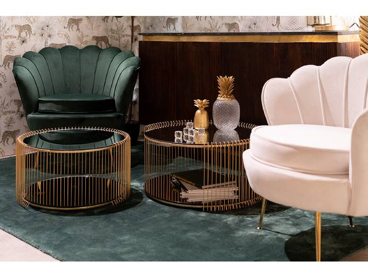 Couchtisch Wire 2er-Set Ø 70cm Gold/Gold