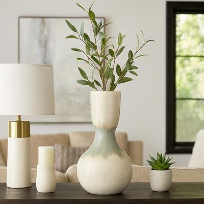 Sagebrook Home Decorative Vase - White/Green Metal Tapered Neck Bulbous, 18