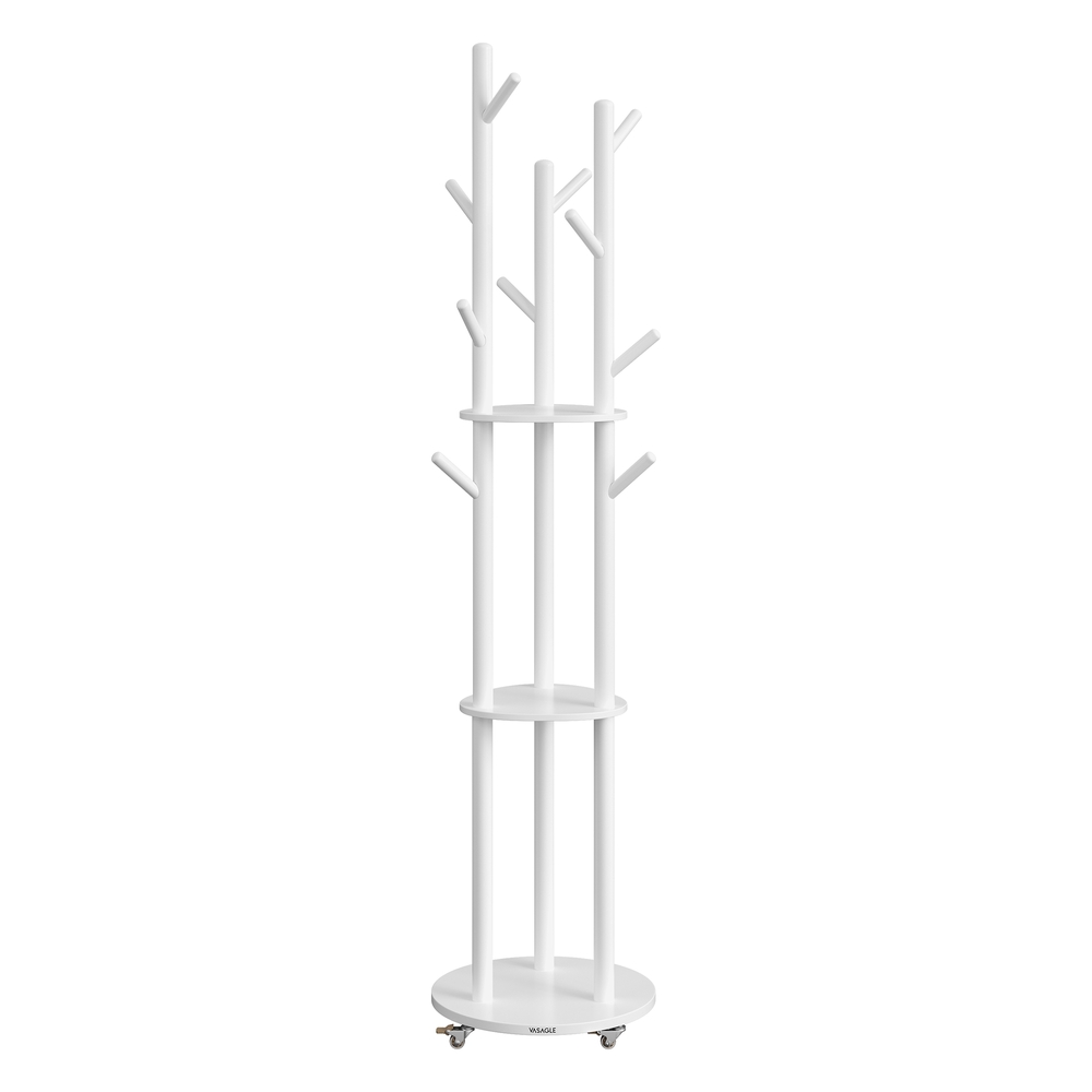 VASAGLE Garderobenständer mit Massivholz-Haken und Ablagen RCR023W01