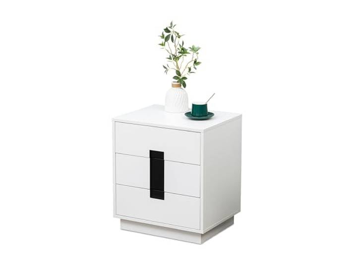 Relaxdays Kommode, HxBxT: 56 x 50 x 40 cm, 3 Schubladen, weiß/schwarz Schlafzimmer, Flur, Kleidung, Bücher, Nachtttisch