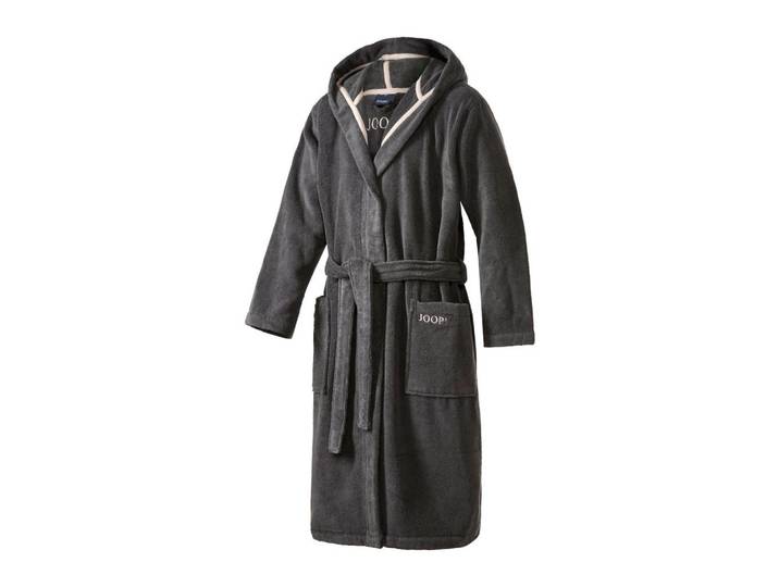 Joop! Bademantel, Anthrazit, Grau, Textil, Uni, Gr. 46/48, male, Oeko-Tex® Standard 100, Taschen, besonders flauschig, hochwertige Qualität, modische Optik, Heimtextilien, Badtextilien, Bademantel, Bademantel Herren