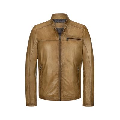 Lederjacke MILESTONE "MSMarco", Herren, Gr. 52, beige (hell, cognac), Obermaterial: 100% Lammnappaleder LANA., uni, regular fit, Jacken, robuste Metallreißverschlüsse