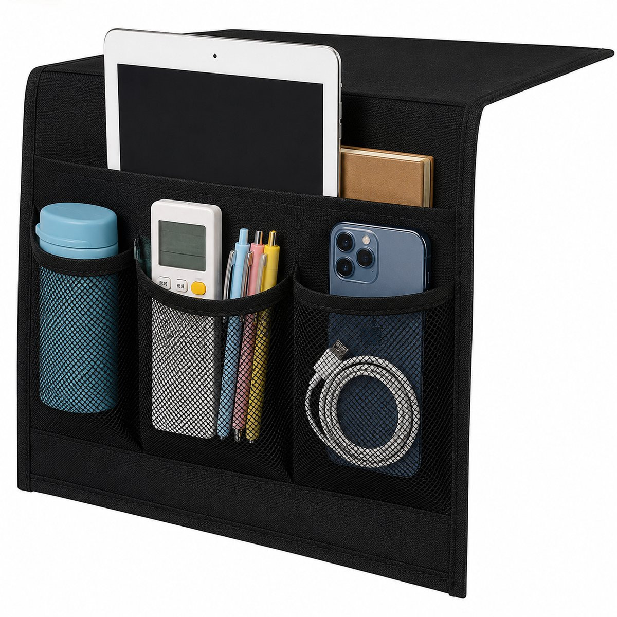BOTC Bedside Pocket Bed Organizer met 4 vakken - Zwart