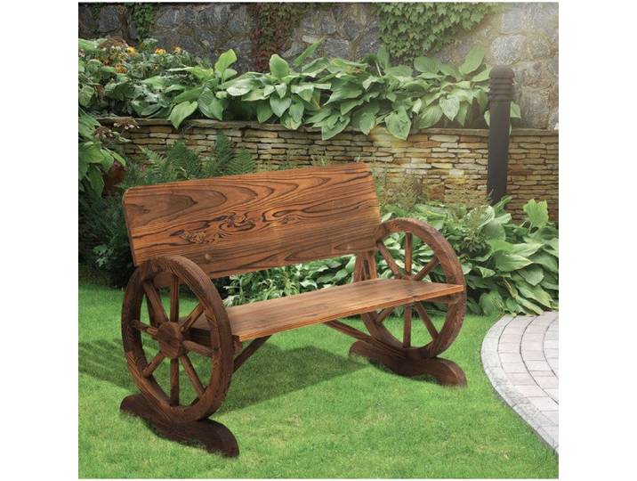 Banc De Jardin 2 Places Bois Massif Marron Banquette Rustique FloraGrace Pour Jardin Assise Large 114x58x80cm