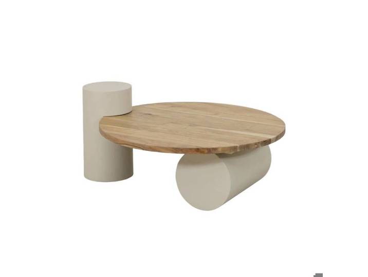 Table basse ronde en bois effet béton et bois d'acacia Dalva