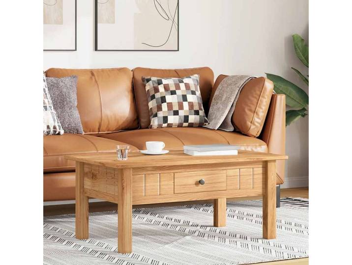 furnicato Beistelltisch Couchtisch Massivholz 100 x 60 x 43,5 cm Natur (1-St), Klassischer Kaffeetisch mit praktischer Schublade für dein Wohnzimmer