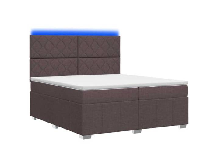 RJPLMFV Boxspringbett, LED, Dunkelbraun, 200 x 200 cm, Stoff Verstellbarer Kopf, 78-88 cm, Taschenfedern, abnehmbare Bezüge, Holzlattenbasis