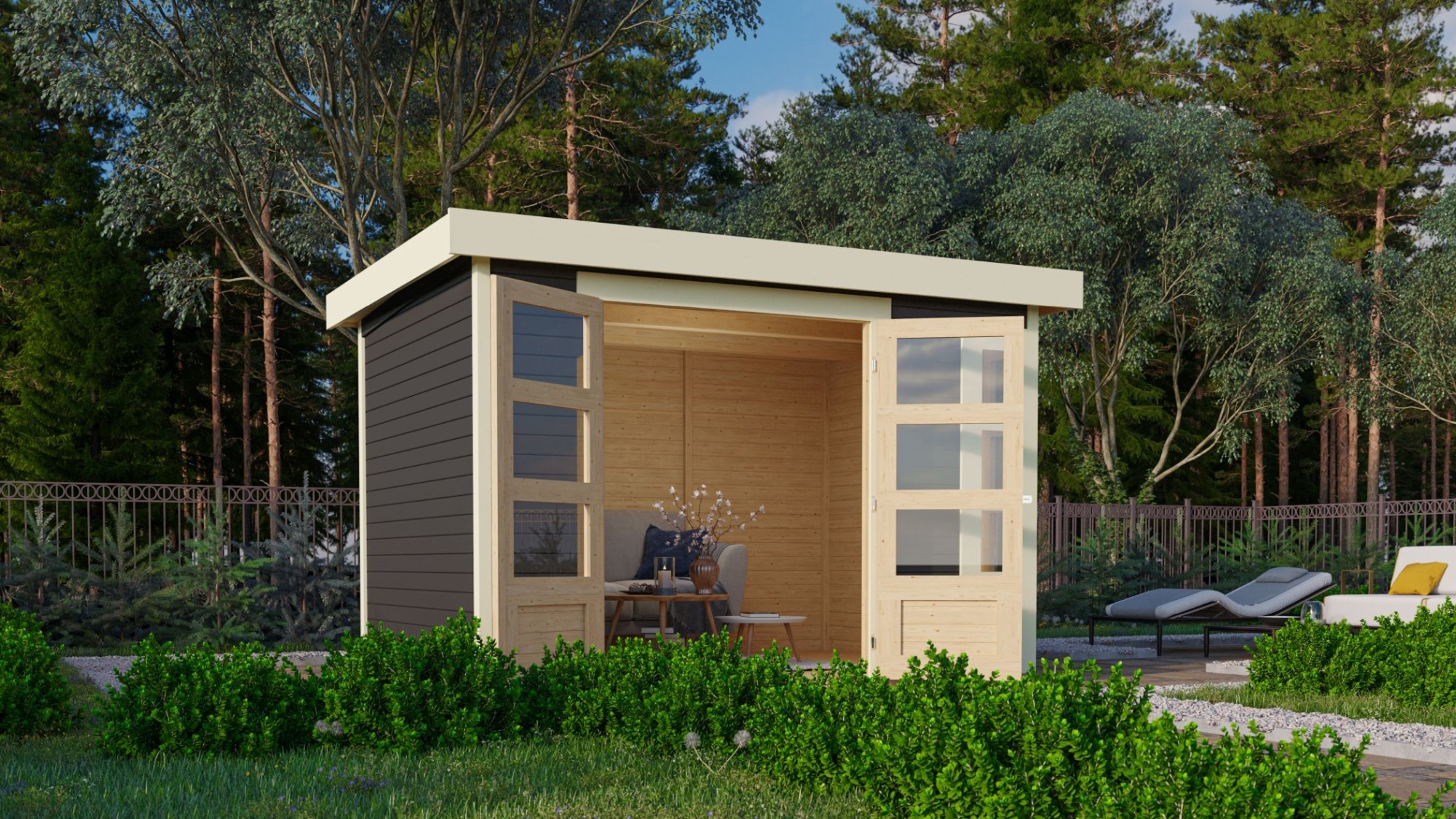 Karibu Gartenhaus Gerätehaus Kerko 4 terragrau 302x217x211 cm
