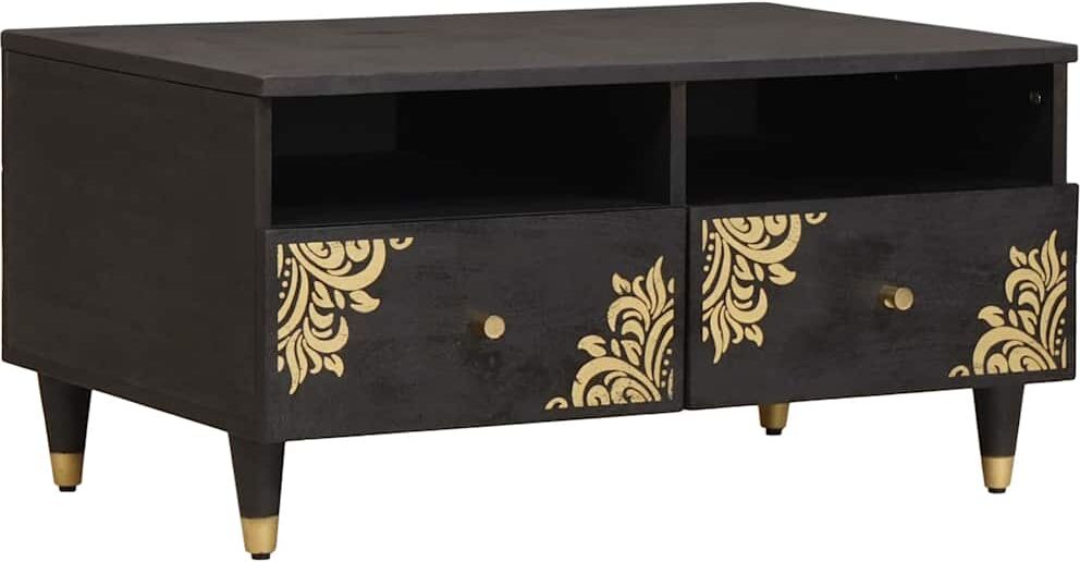 vidaXL Mesa de Café Negro 80 x 54 x 40 cm Madera de mango maciza Marrón