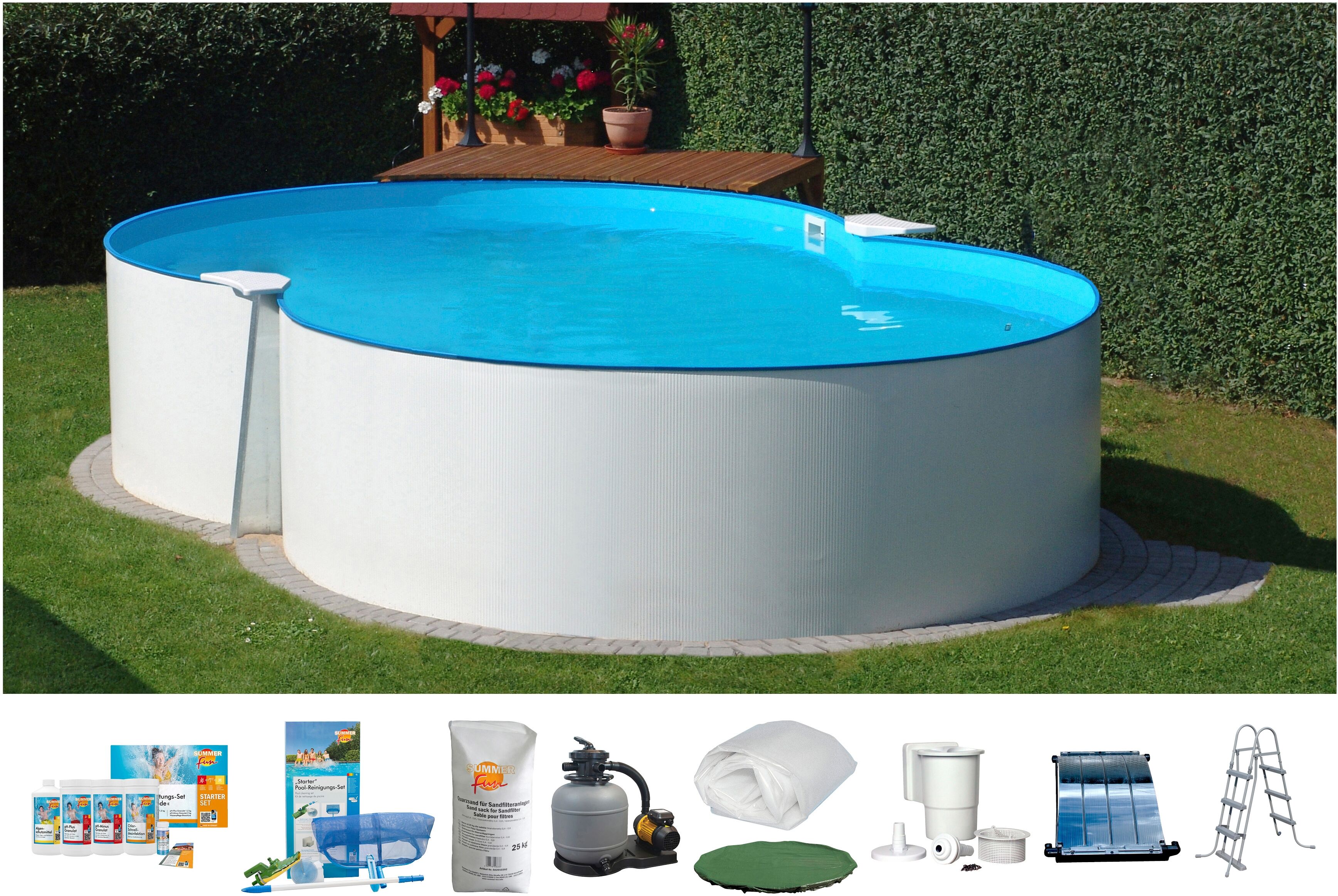 Achtformpool CLEAR POOL, weiß, B:300cm H:120cm L:470cm, Schwimmbecken, 470x300x120 cm inkl. Solarset