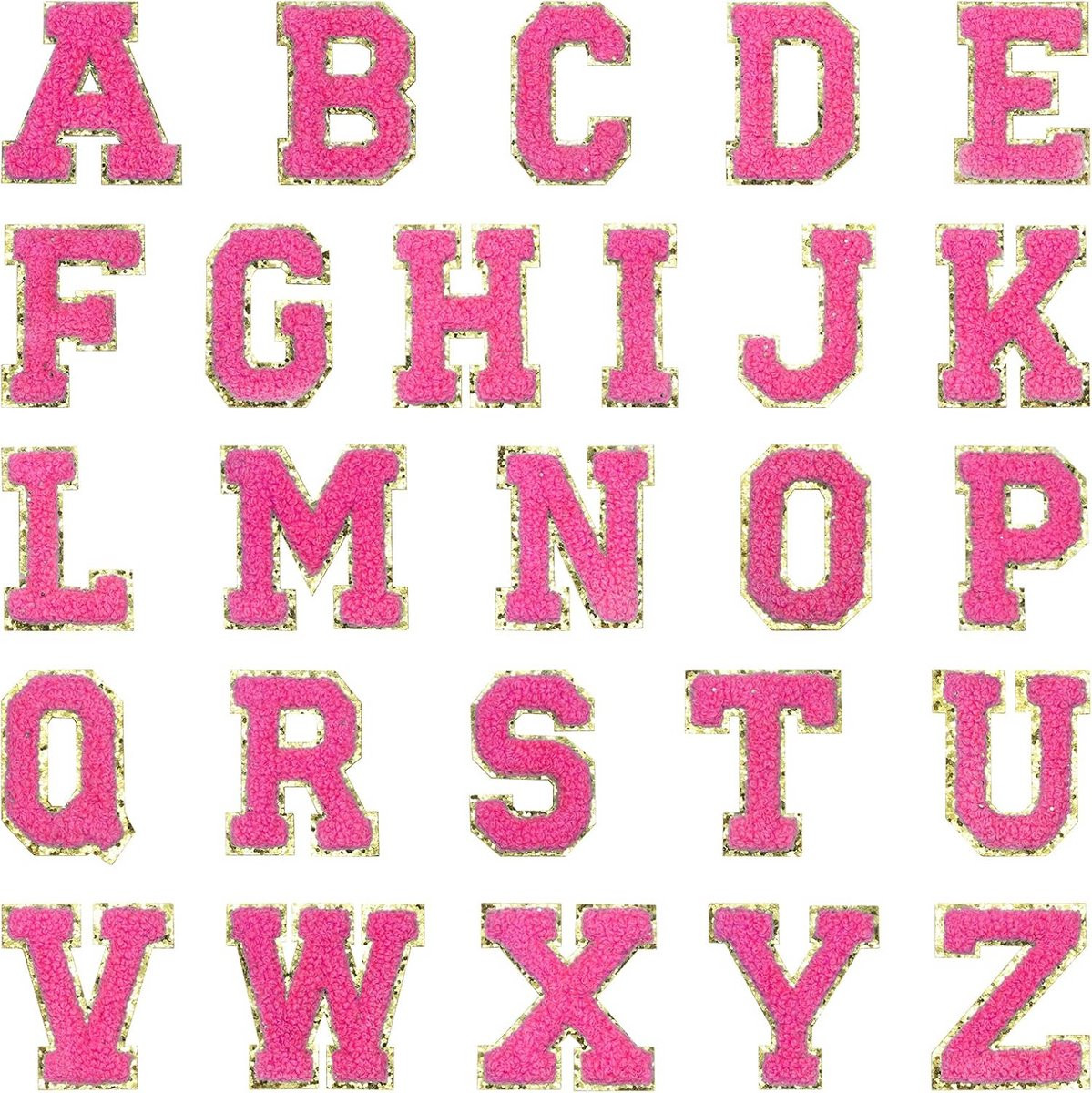 26 Stuks Zelfklevende Chenille Patches Alfabet Letters A-Z - Rozerood
