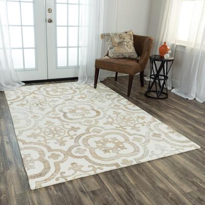 NAVATEXTURA Neo Beige, Brown, and Cream Scrollwork Hand-tufted Wool Blend Rug