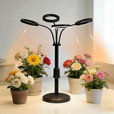 1 Stück verstellbare 4-flammige runde Pflanzenlampe, Vollspektrum, für Zimmerpflanzen, Sukkulenten, Sämlinge, Aquarien, dimmbar, mit Timerfunktion, USB-Stromversorgung für optimales Pflanzenwachstum