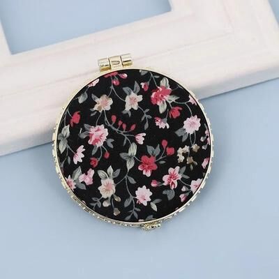 Uplift Picks Vintage Floral Compact Mirror Double Sided Folding Pocket Makeup Mirror black (round)