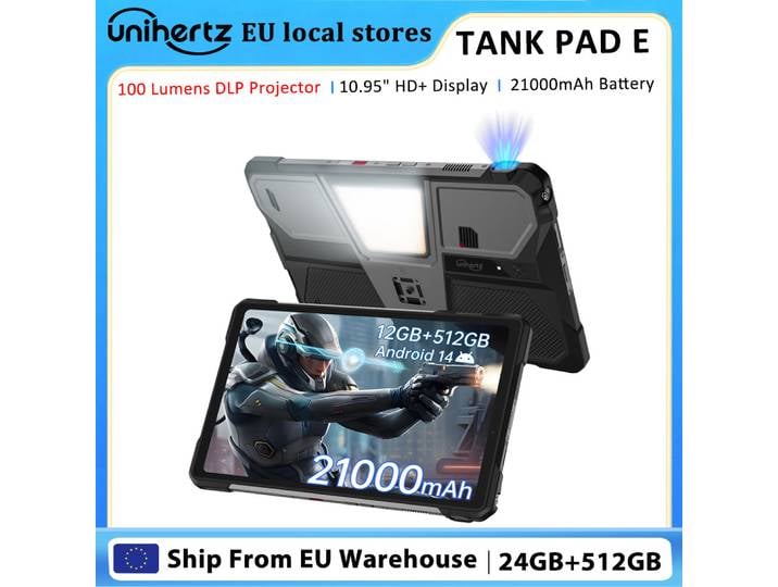 Tablette robuste Unihertz TANK PAD E 8849 avec projecteur, Android, 512 Go, 120 Hz, 24 Go, smartphone, tablette, 10,95 pouces, 21000 mAh, 50 MP, 2025