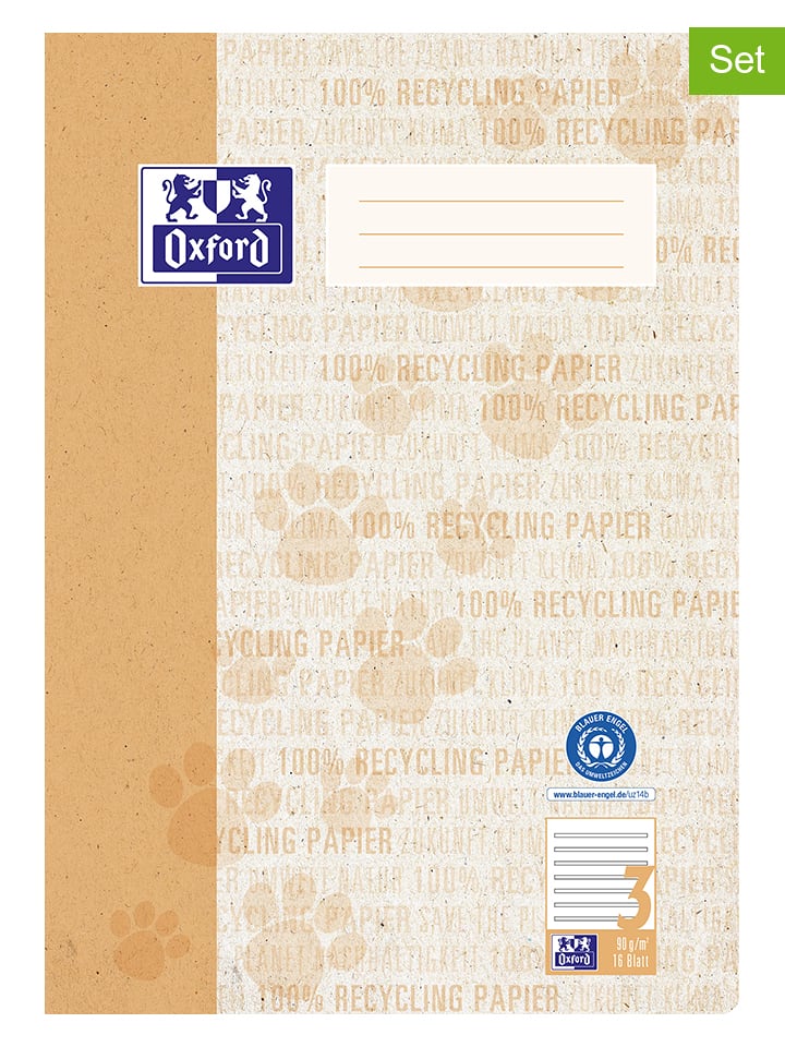 5er-Set: Schulhefte "Oxford Recycling" in Gelb - DIN A4 - onesize