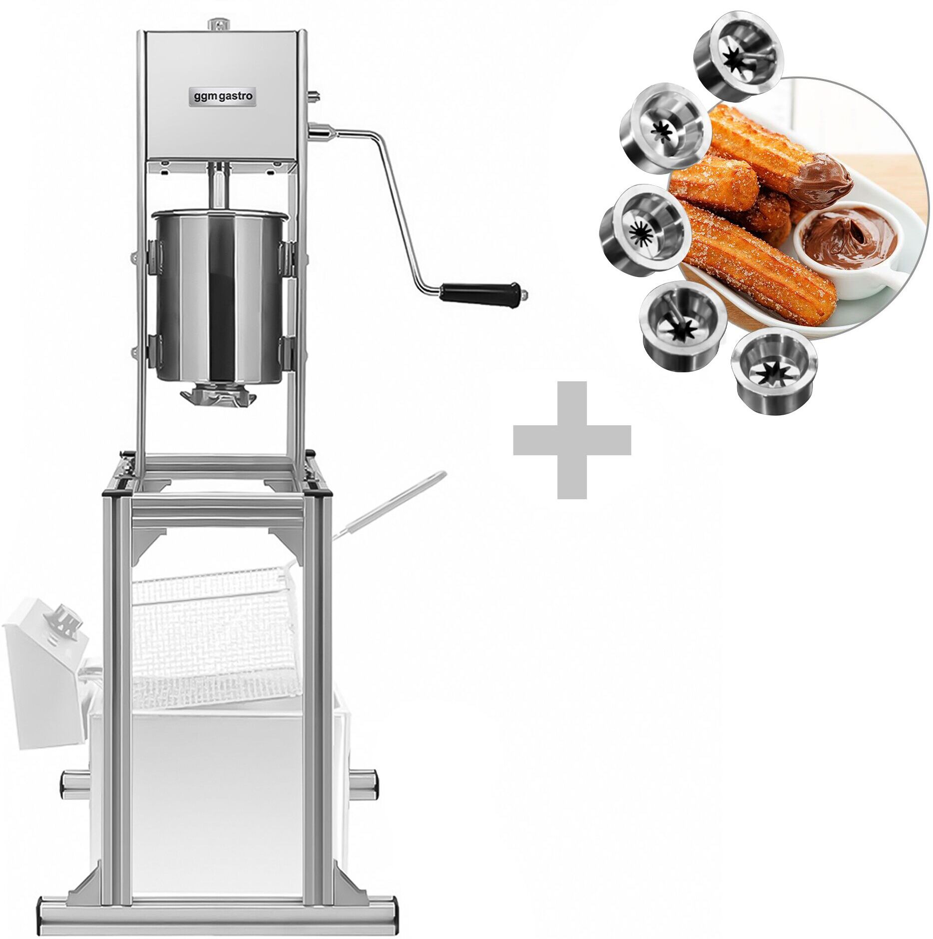 GGM Gastro Churrosmachine - 3L - met onderstel - incl. 5 churrosvormen zilver
