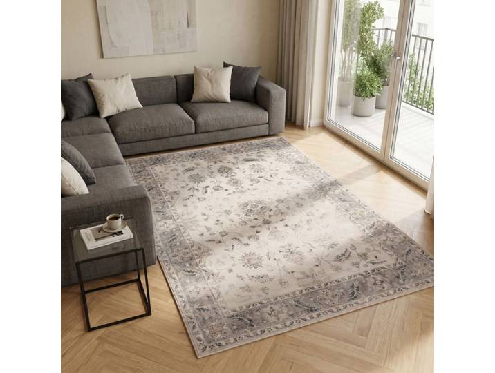 Carpetsale24 Tapis Lavable Beige 200x290 cm Grand Salon Salle à Manger Séjour Style Vintage Oriental Déco Maison Moderne