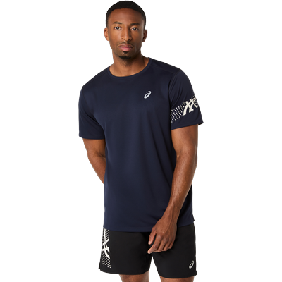 Laufshirt ASICS "ICON SS TOP", Herren, Gr. XL, blau (midnight, cream), Obermaterial: 100% Polyester, Shirts Laufshirt, Schnelltrocknend, Atmungsaktiv, Reflektierend
