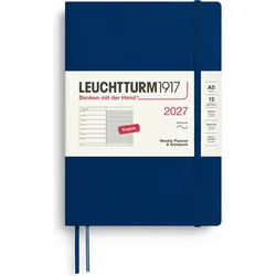 Leuchtturm 1917 Wochenplaner und Notizbuch liniert Softcover 2027 EN A5, dunkelblau