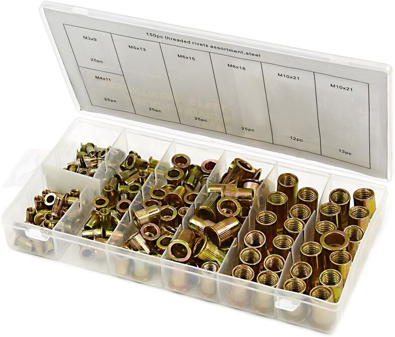 HBM 150 pezzi dadi per rivetti ciechi assortimento acciaio
