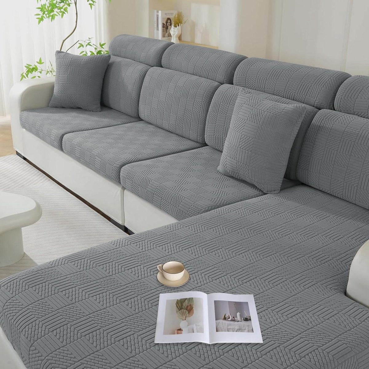 Elastische bankhoezen voor zitkussens ter bescherming van je meubels, beige, 1-persoons, 2 stuks