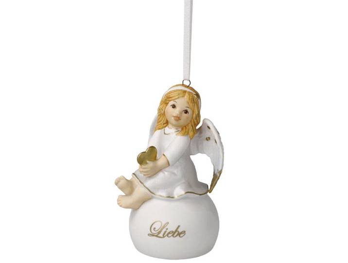 Dekofigur GOEBEL Engel Engelglöckchen Liebe , weiss (bunt), B:5,5cm H:9,5cm T:5,5cm, Biskuitporzellan, Dekofiguren, Dekofigur, 5,5 x 5,5 x 9,5 cm