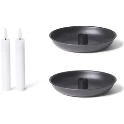 Novaliv Kerzenständer Stabkerzen 2er-Set SCHWARZ Durchmesser 13cm Weihnachten Adventskranz Kerzenteller scandic chic Candle Holder Stabkerzenhalter Dekoschale Tischdeko modern Wohnzimmer