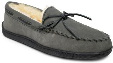 Minnetonka Sheepskin Hardsole Moccasin - Mens 10 Grey Slipper W