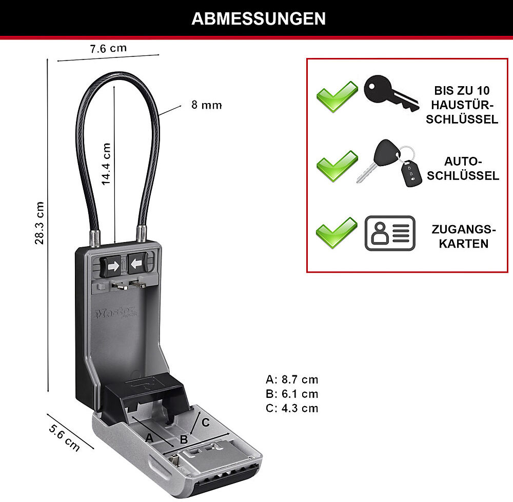 Schlüsselbox Select Access, Stahl, VE 4 Stk, grau, mit flexiblen Bügel Masterlock